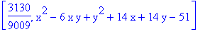 [3130/9009, x^2-6*x*y+y^2+14*x+14*y-51]